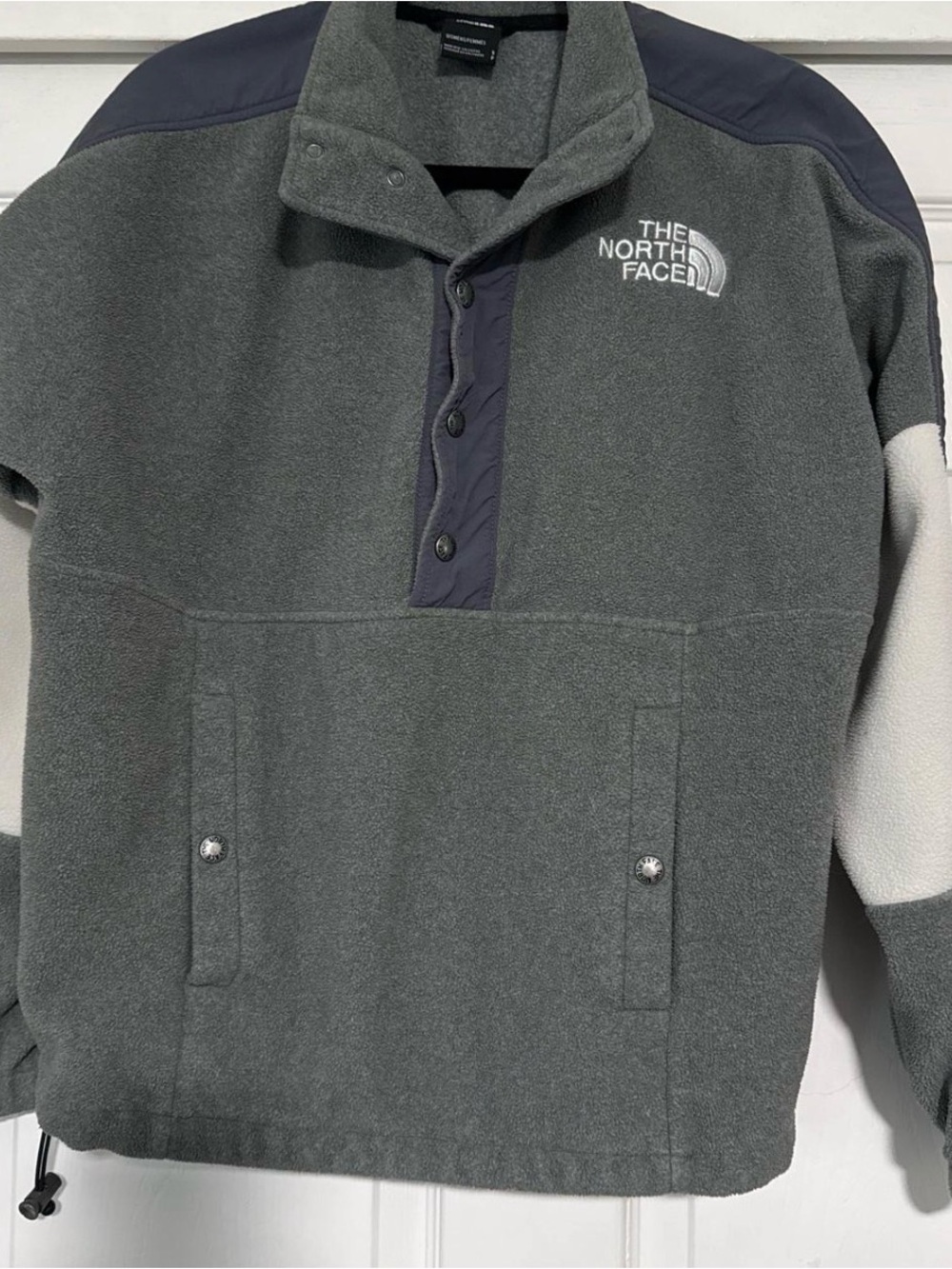 The North Face Gray and Navy Snap-Placket Fleece Pullover